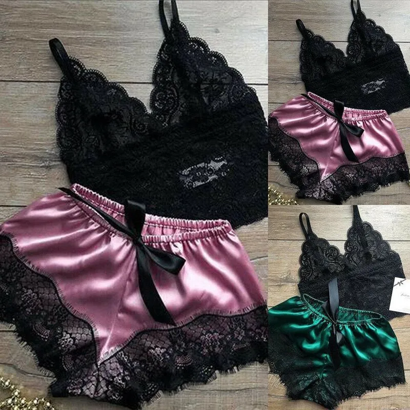 1 Set Women's Lace Nachtkleding Lingerie Tops Shorts Set