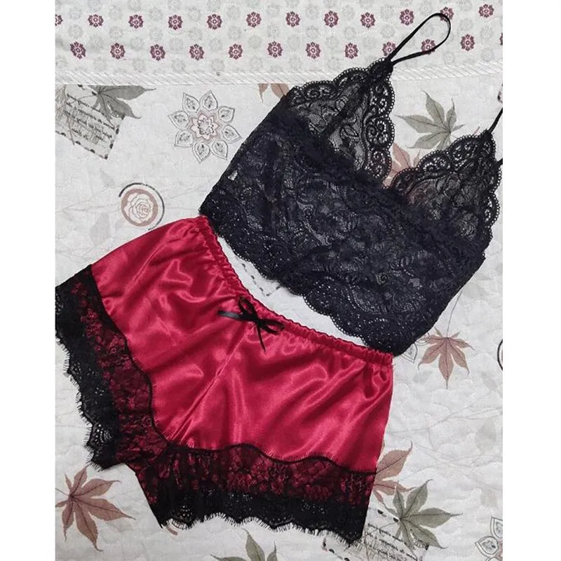 1 Set Women's Lace Nachtkleding Lingerie Tops Shorts Set