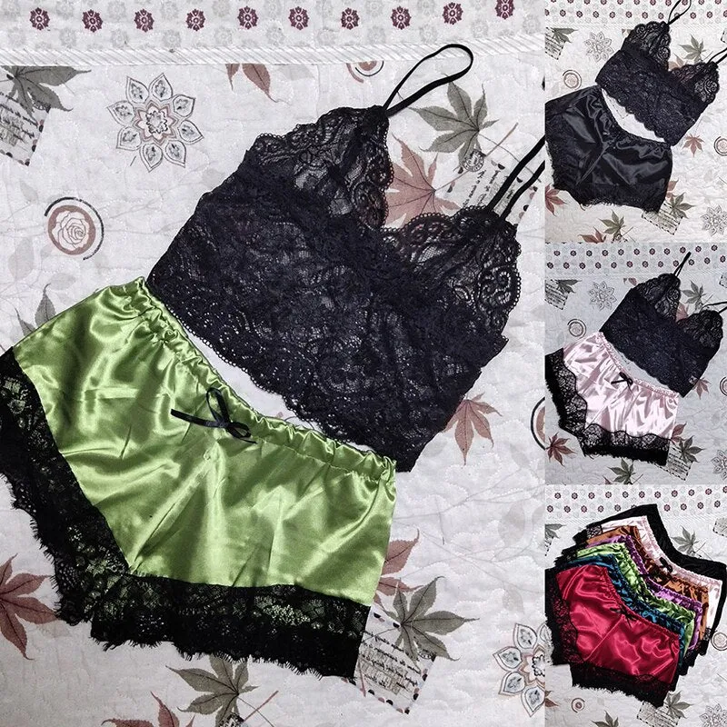 1 Set Women's Lace Nachtkleding Lingerie Tops Shorts Set