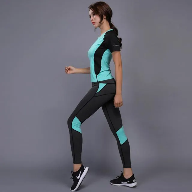 2 Pieces Women Yoga Set Fitness Gym Clothes Running Tennis Shirt Pants Yoga Leggings Jogging Workout Sport Suit