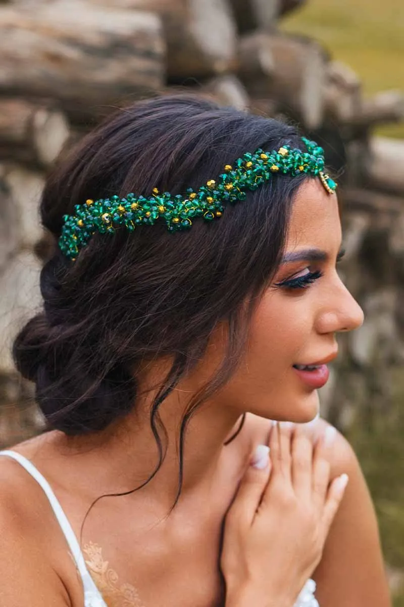 2025 Green Rhinestone Headbands Bridal Raw Stone Wedding Accessories