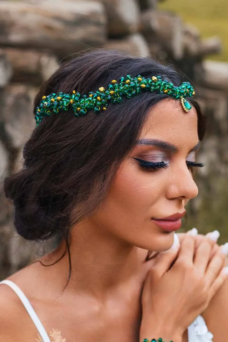 2025 Green Rhinestone Headbands Bridal Raw Stone Wedding Accessories