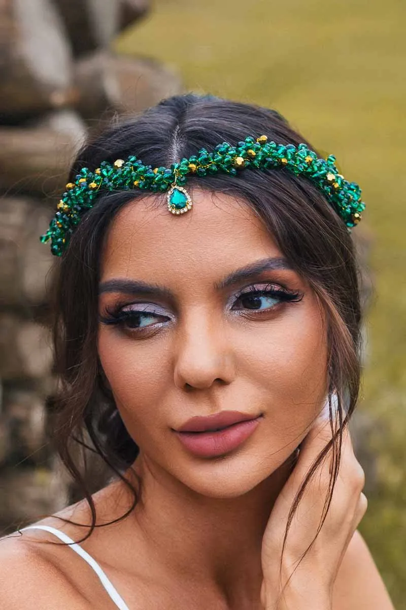 2025 Green Rhinestone Headbands Bridal Raw Stone Wedding Accessories