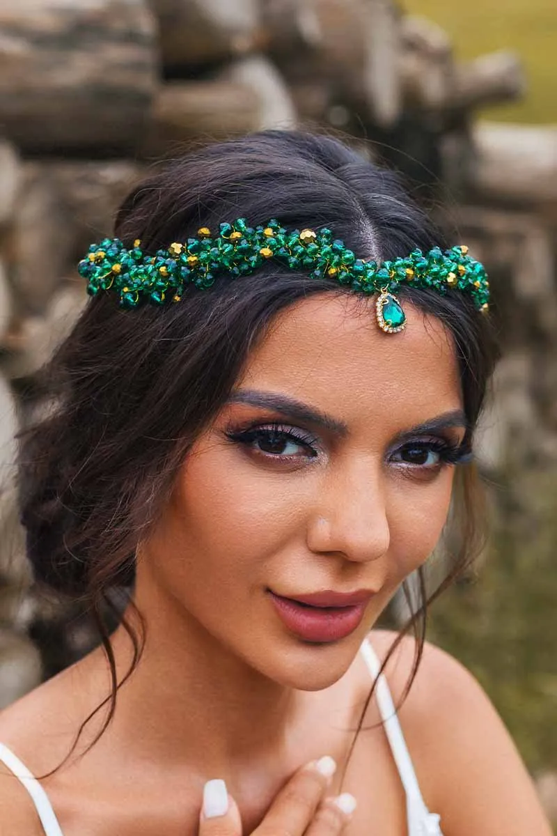 2025 Green Rhinestone Headbands Bridal Raw Stone Wedding Accessories