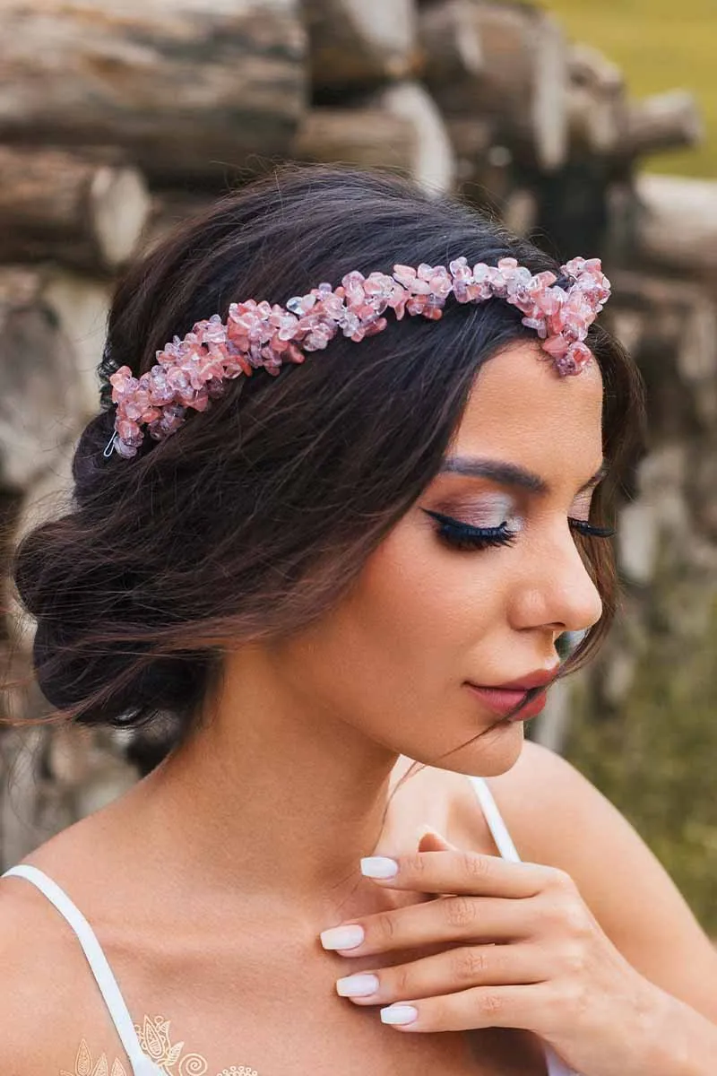 2025 Pink Raw Stone Tiara Designer Crown Turquoise Headband Bridal Accessories