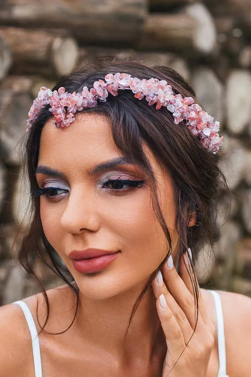 2025 Pink Raw Stone Tiara Designer Crown Turquoise Headband Bridal Accessories