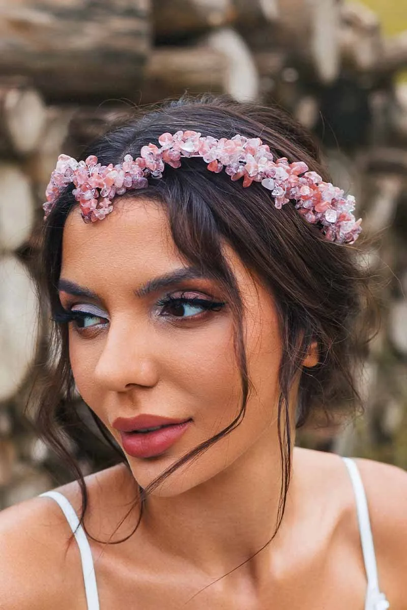 2025 Pink Raw Stone Tiara Designer Crown Turquoise Headband Bridal Accessories