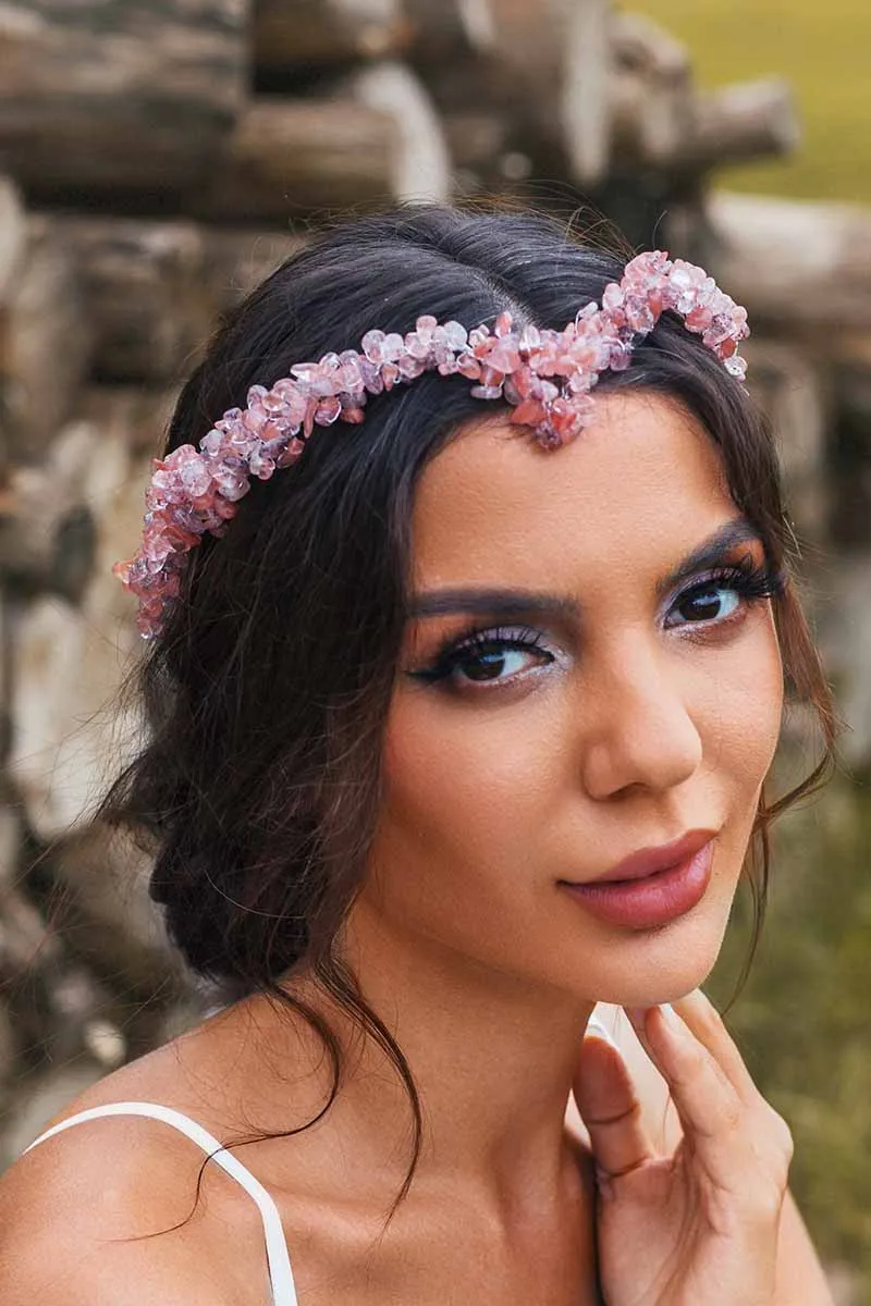 2025 Pink Raw Stone Tiara Designer Crown Turquoise Headband Bridal Accessories