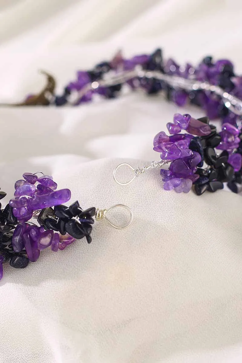 2025 Purple Crystal Raw Stone Bridal Handmade Moon Crown