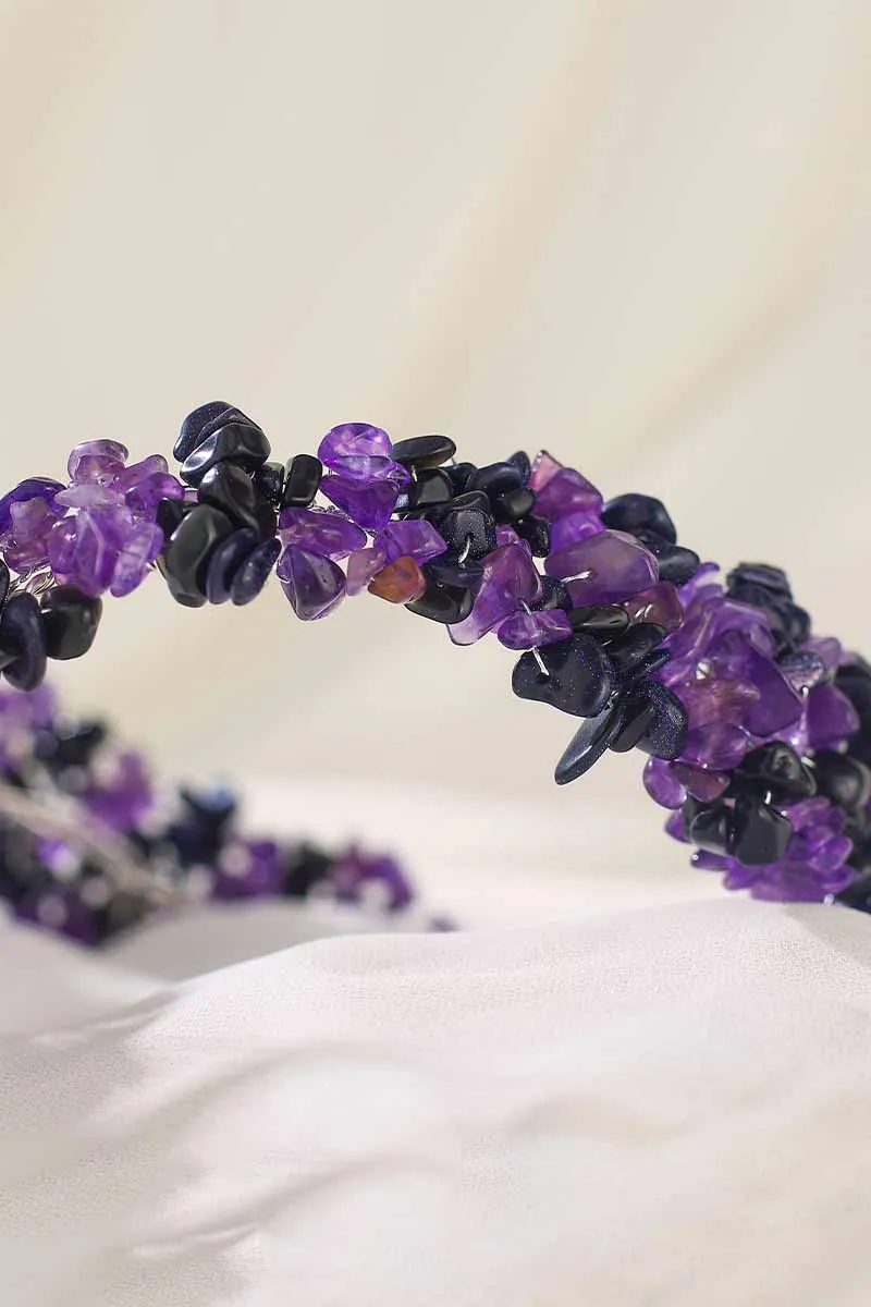 2025 Purple Crystal Raw Stone Bridal Handmade Moon Crown