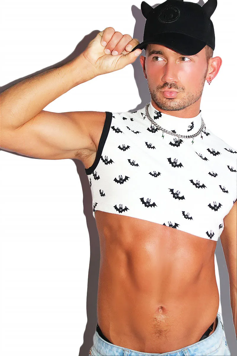 Batty Rib Knit Mock Neck Extreme Fitted Crop Tank- White