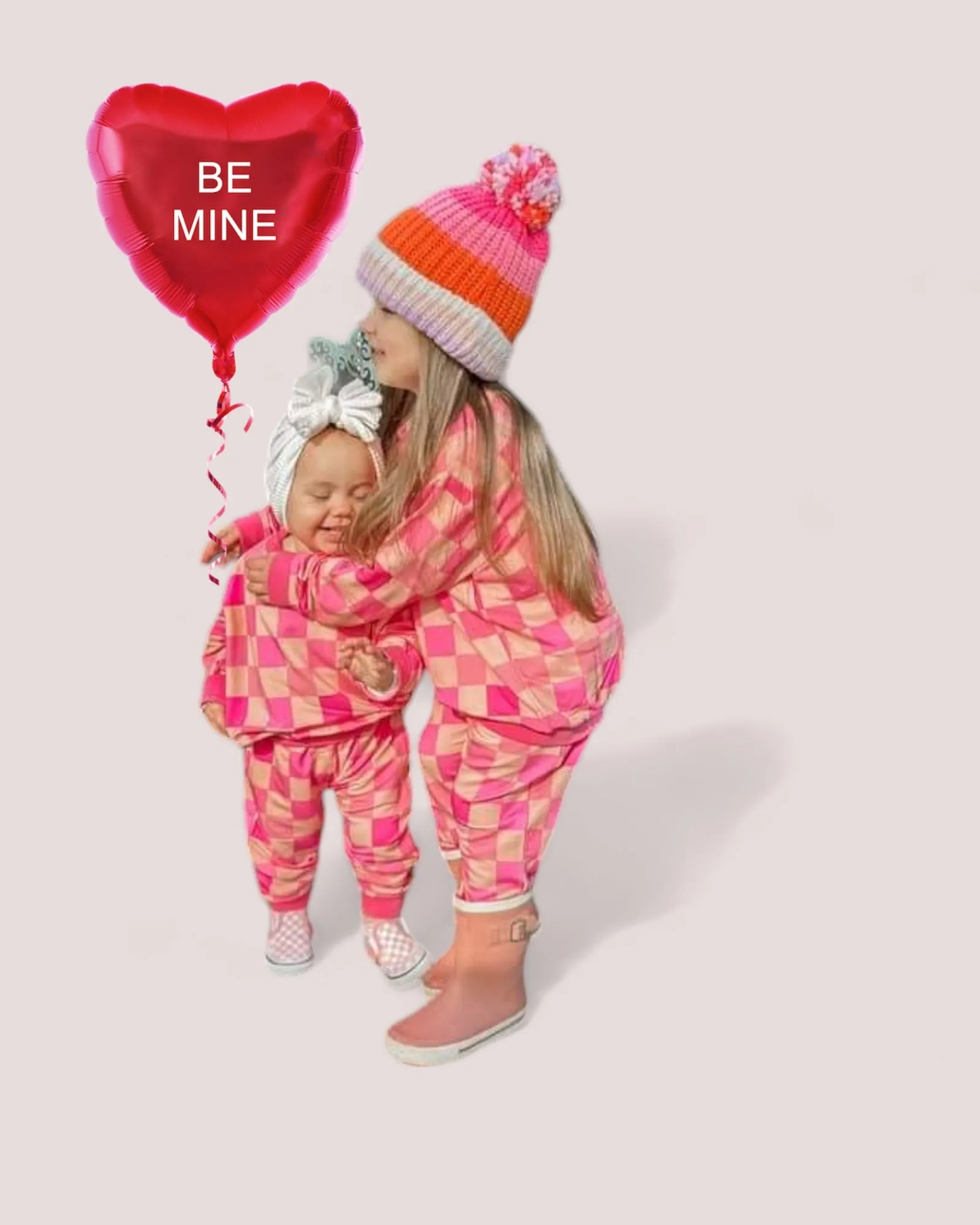 Be Mine Forever | Pink Checkerboard | Bamboo French Terry Jogger Set