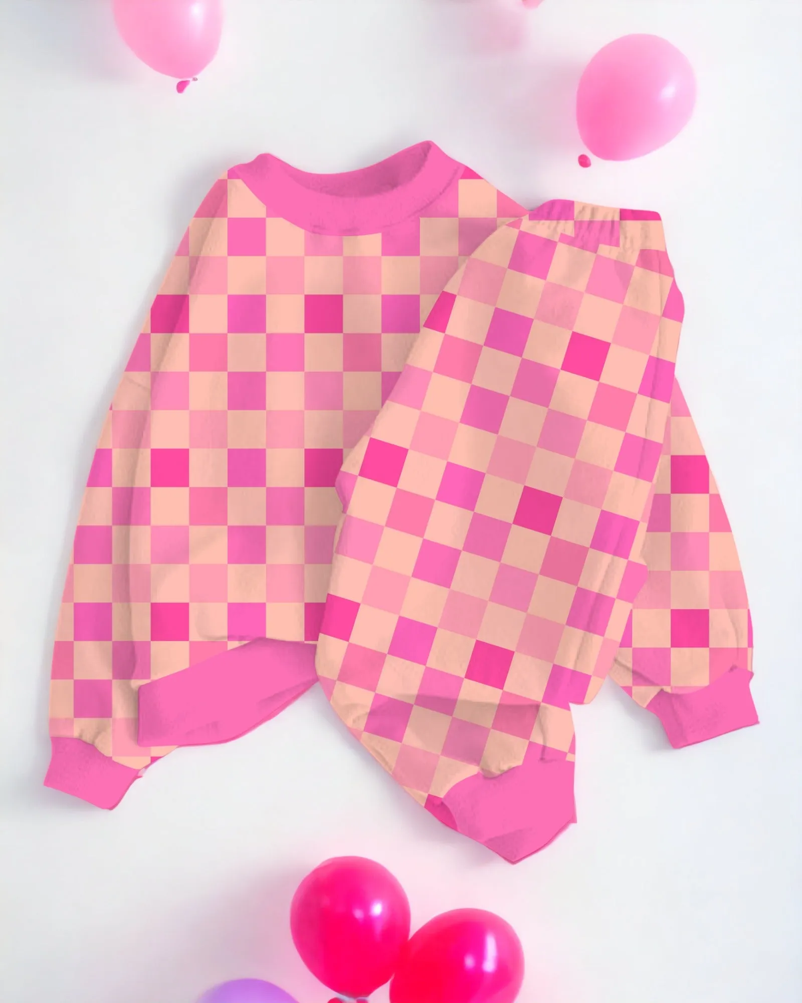 Be Mine Forever | Pink Checkerboard | Bamboo French Terry Jogger Set