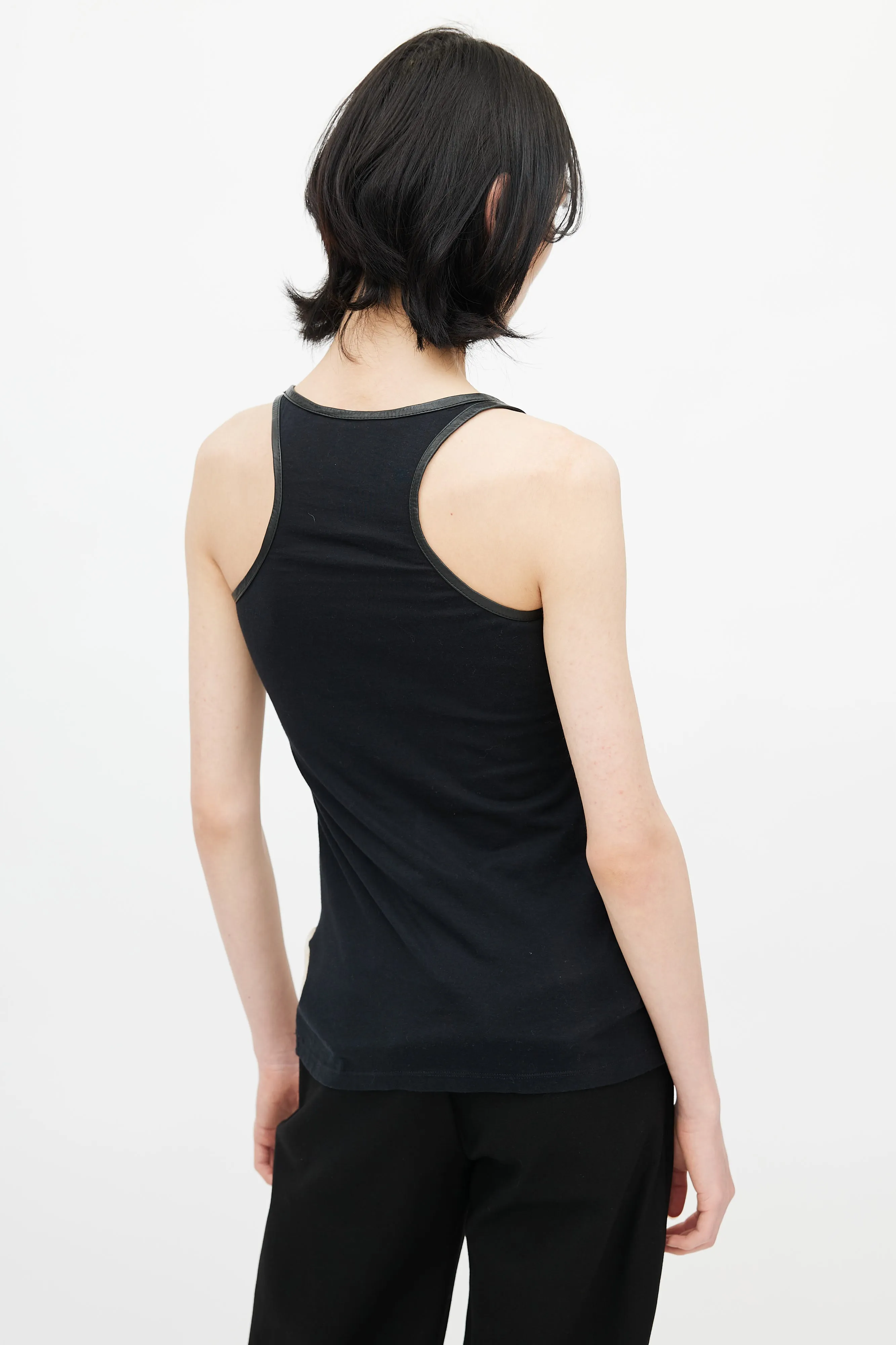 Black & Beige Mesh Embroidery Tank