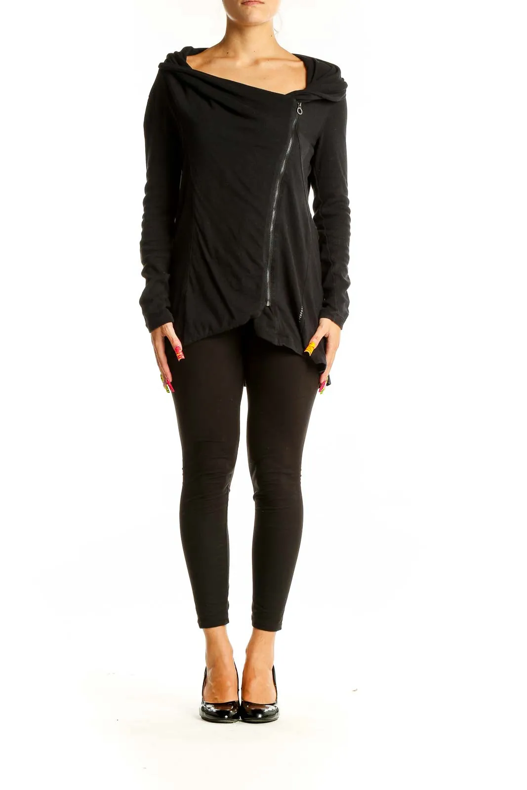 Black Asymmetric Zip-Up Athletic Jacket