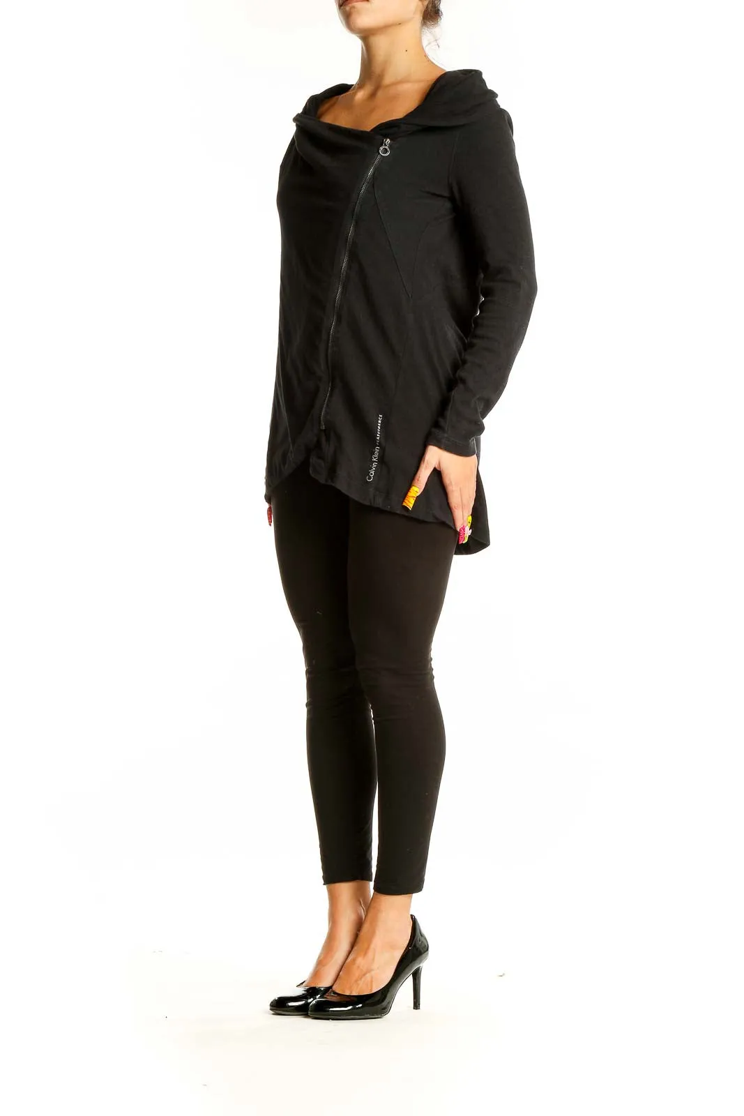 Black Asymmetric Zip-Up Athletic Jacket