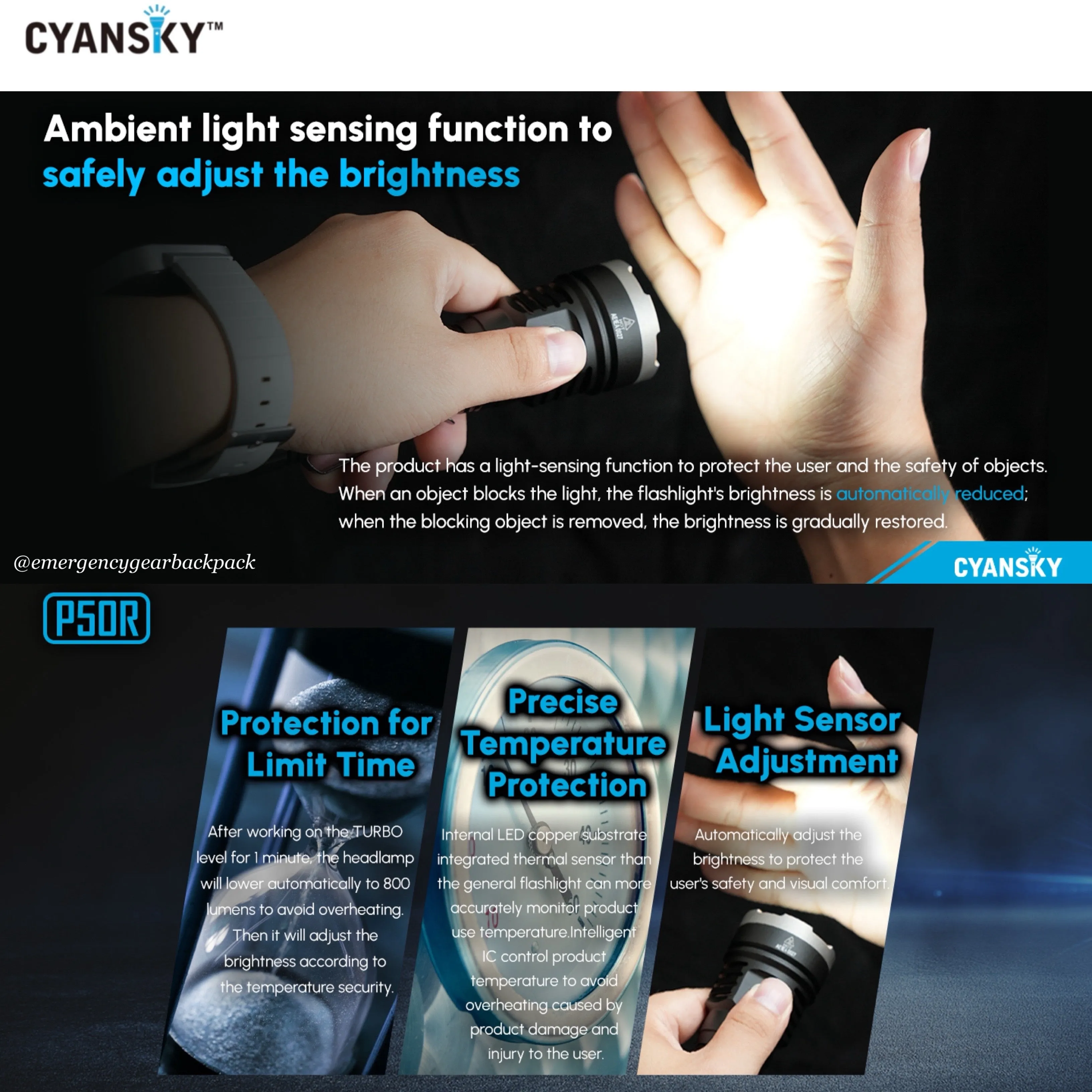 Cyansky P50R High Performance Outdoor Flashlight 12000 Lumens 328M