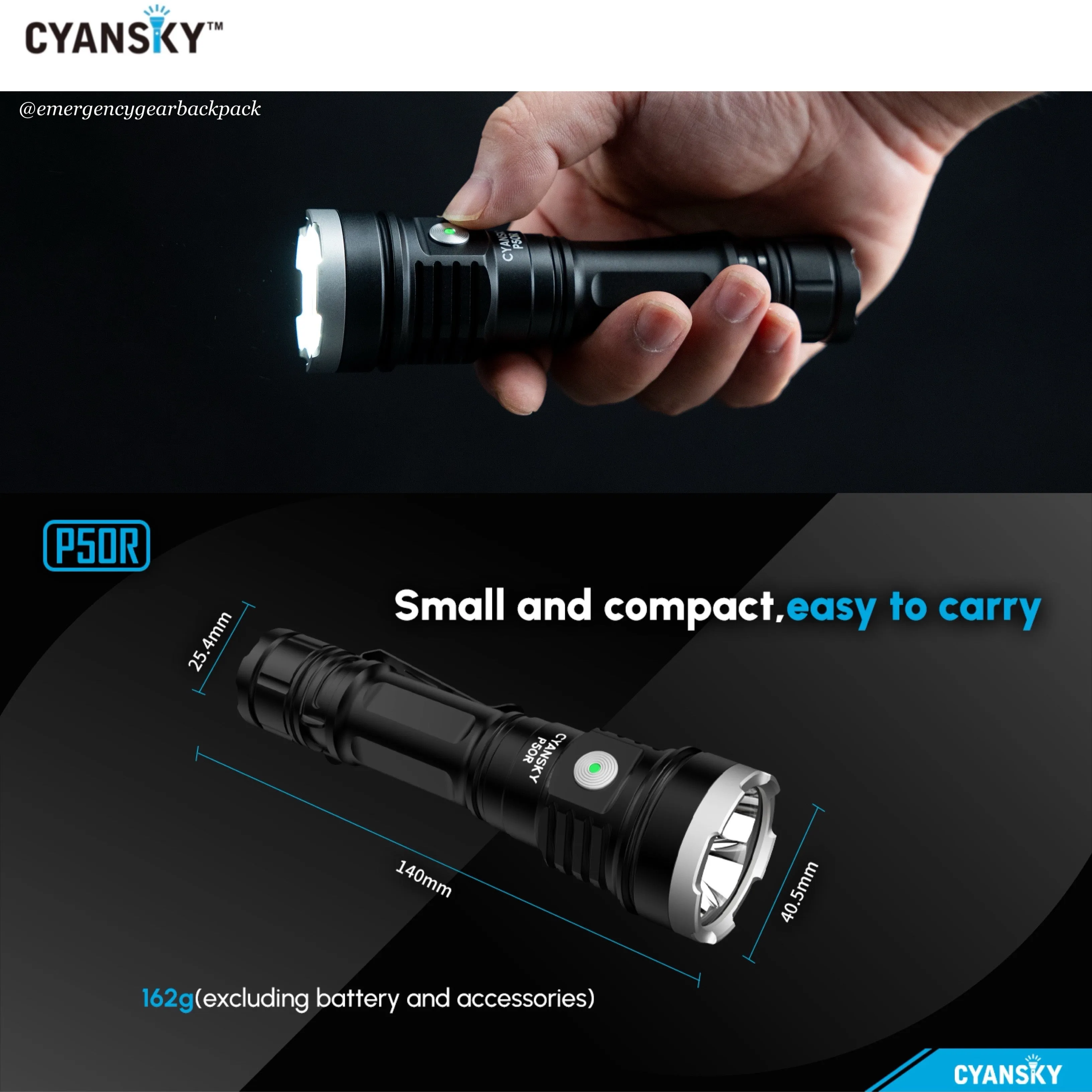 Cyansky P50R High Performance Outdoor Flashlight 12000 Lumens 328M