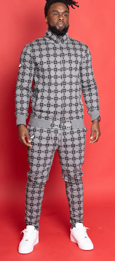 Diamond-Eye Geometric Jogger Sets - Grey/Black