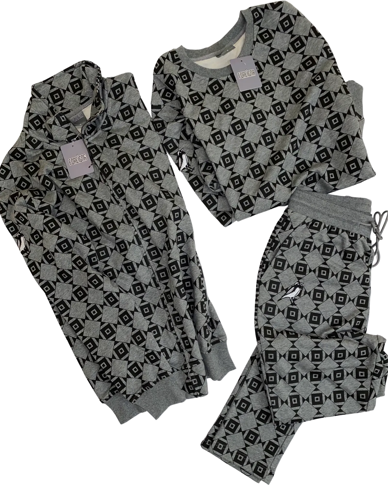 Diamond-Eye Geometric Jogger Sets - Grey/Black