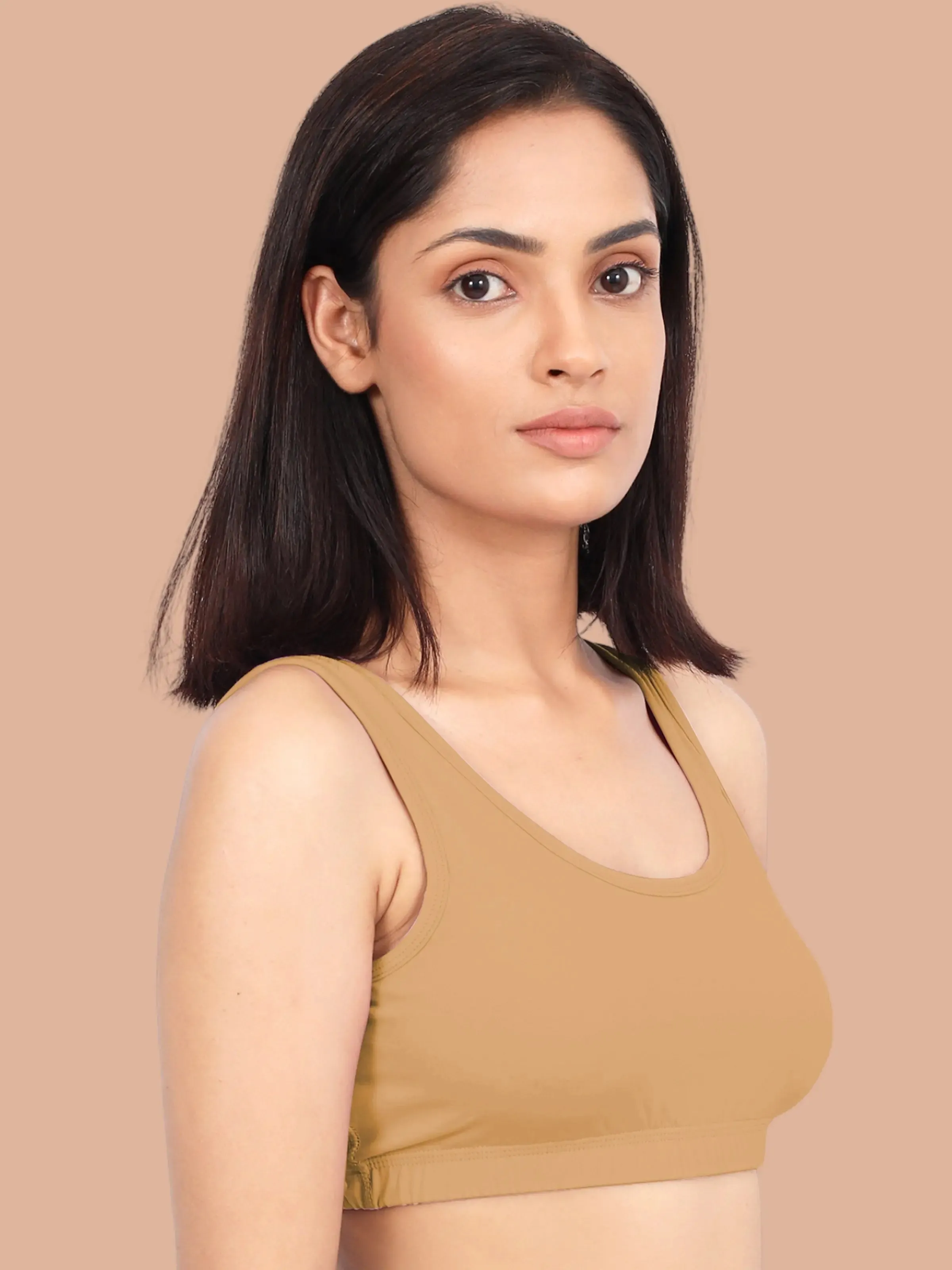Double-Layer Broad Strap Cotton Sports Bra | Non-Padded | Solid