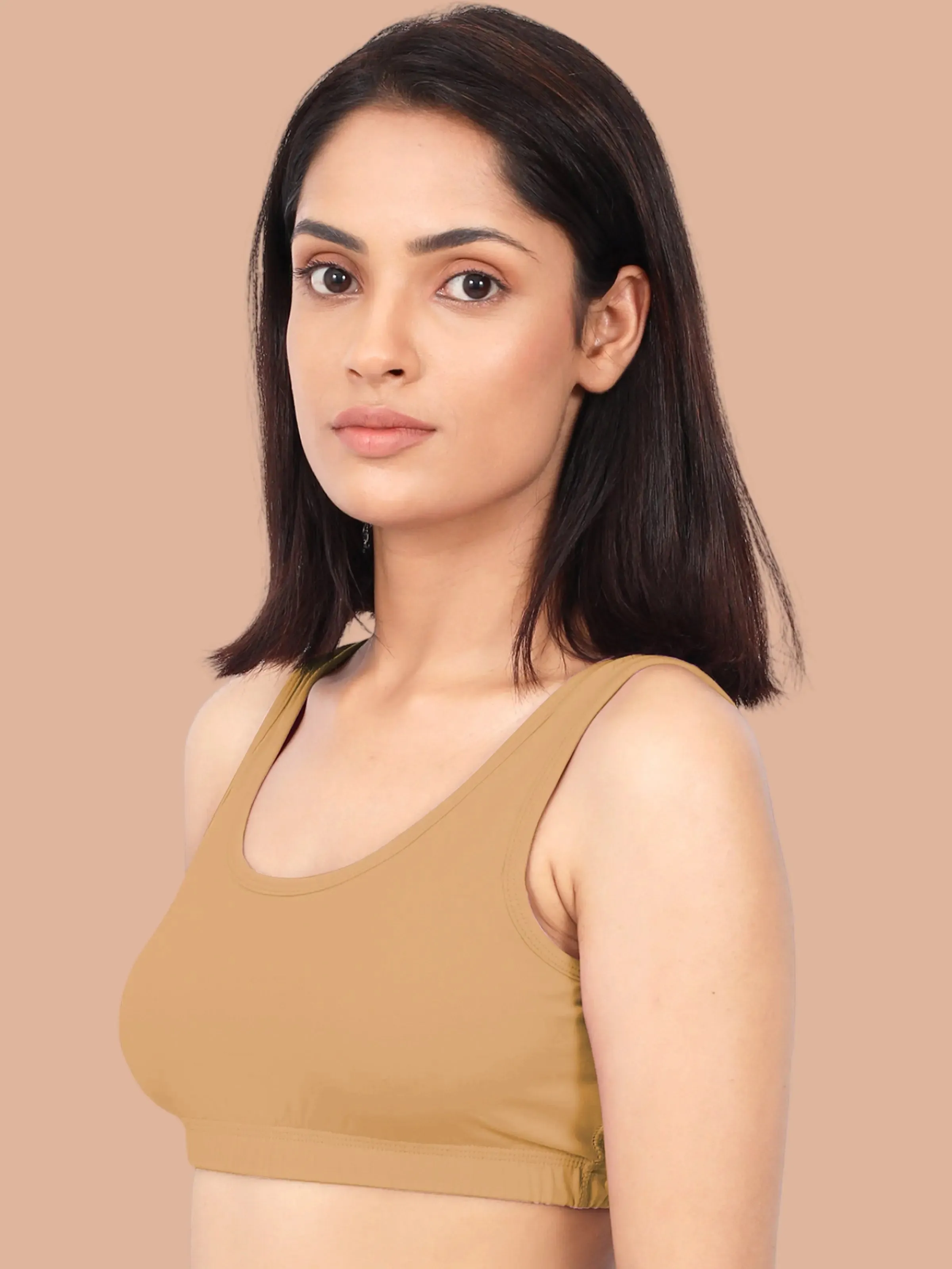 Double-Layer Broad Strap Cotton Sports Bra | Non-Padded | Solid
