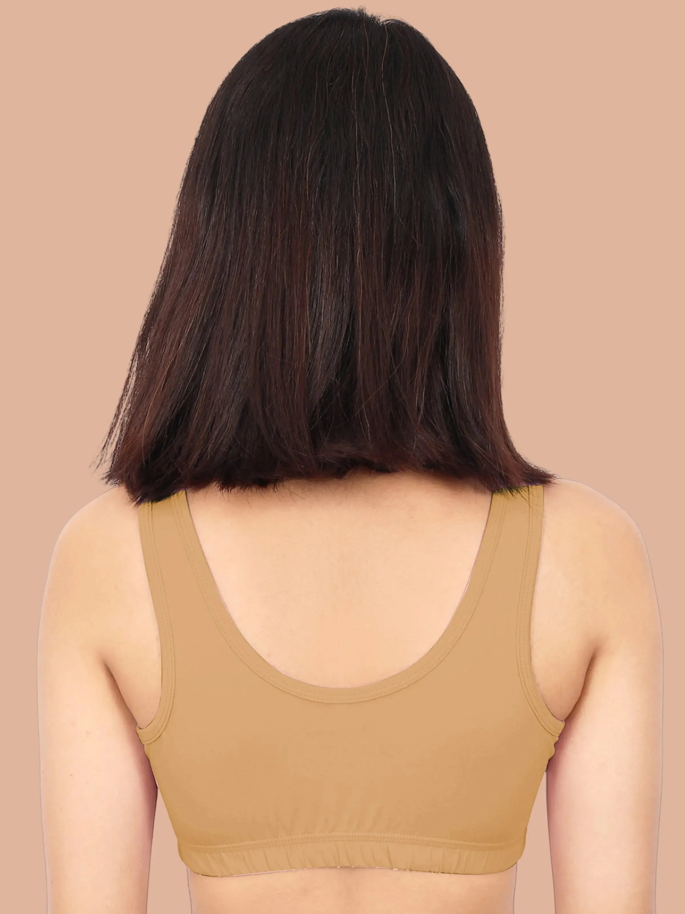 Double-Layer Broad Strap Cotton Sports Bra | Non-Padded | Solid