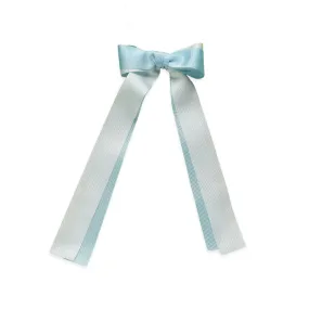 Eva's House Girls Double Grosgrain Hair Bow with Streamers - Blue & White