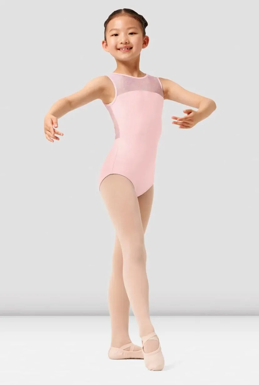 Girls Mirella Pink Paisley Print Mesh Keyhole Back Tank Leotard