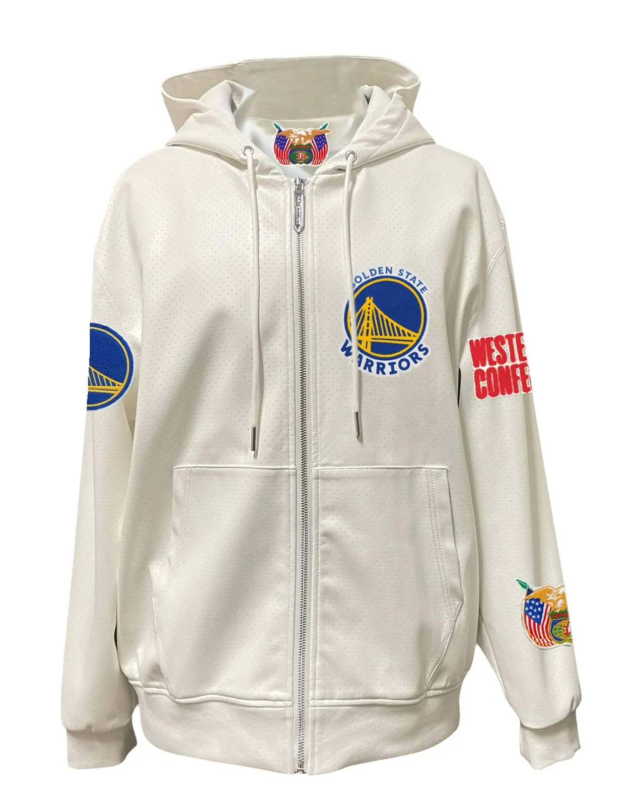 GOLDEN STATE WARRIORS LIGHTWEIGHT VEGAN ZIP-UP HOODED JACKET WHITE