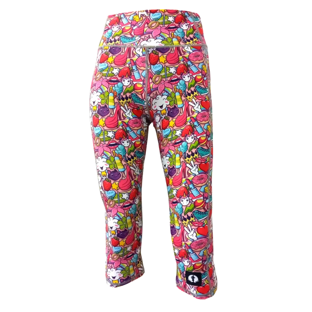 High Waist Funky 3/4 Leggings - Girl Power