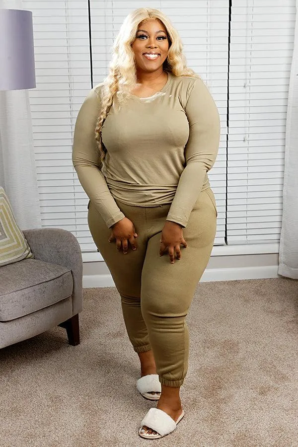 LET’S GET COMFY PLUS SIZE JOGGER PANT LOUNGEWEAR SET- KHAKI, BONE, ALMOND, CARAMEL