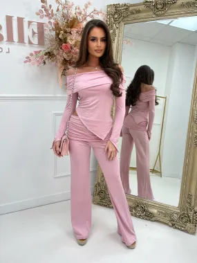 linzi dusky pink bardot two piece set