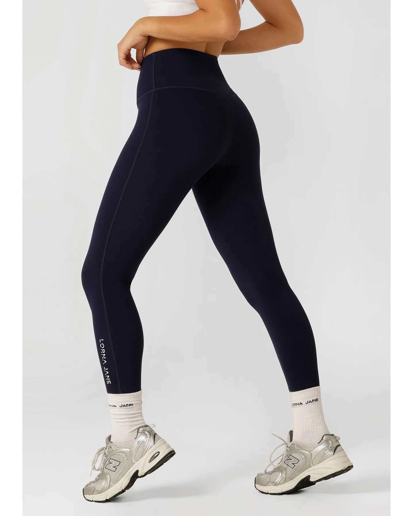 Lorna Jane Lotus No Chafe Phone Pocket Ankle Biter Leggings - French Navy