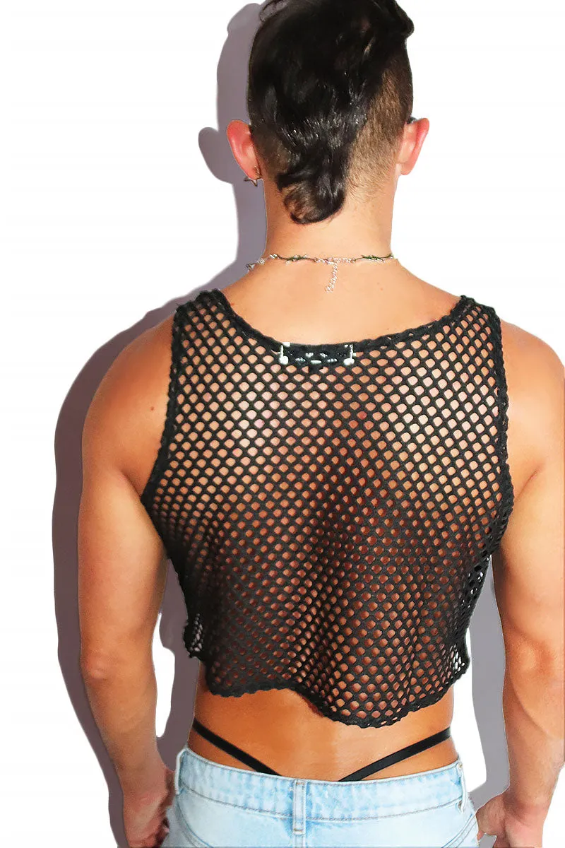 Luck Manifestation Mesh Crop Racerback Tank-  Black