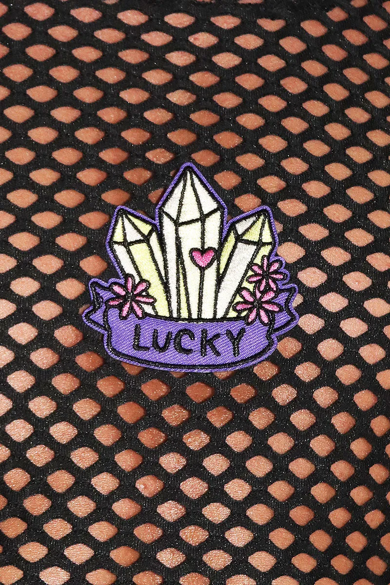 Luck Manifestation Mesh Crop Racerback Tank-  Black