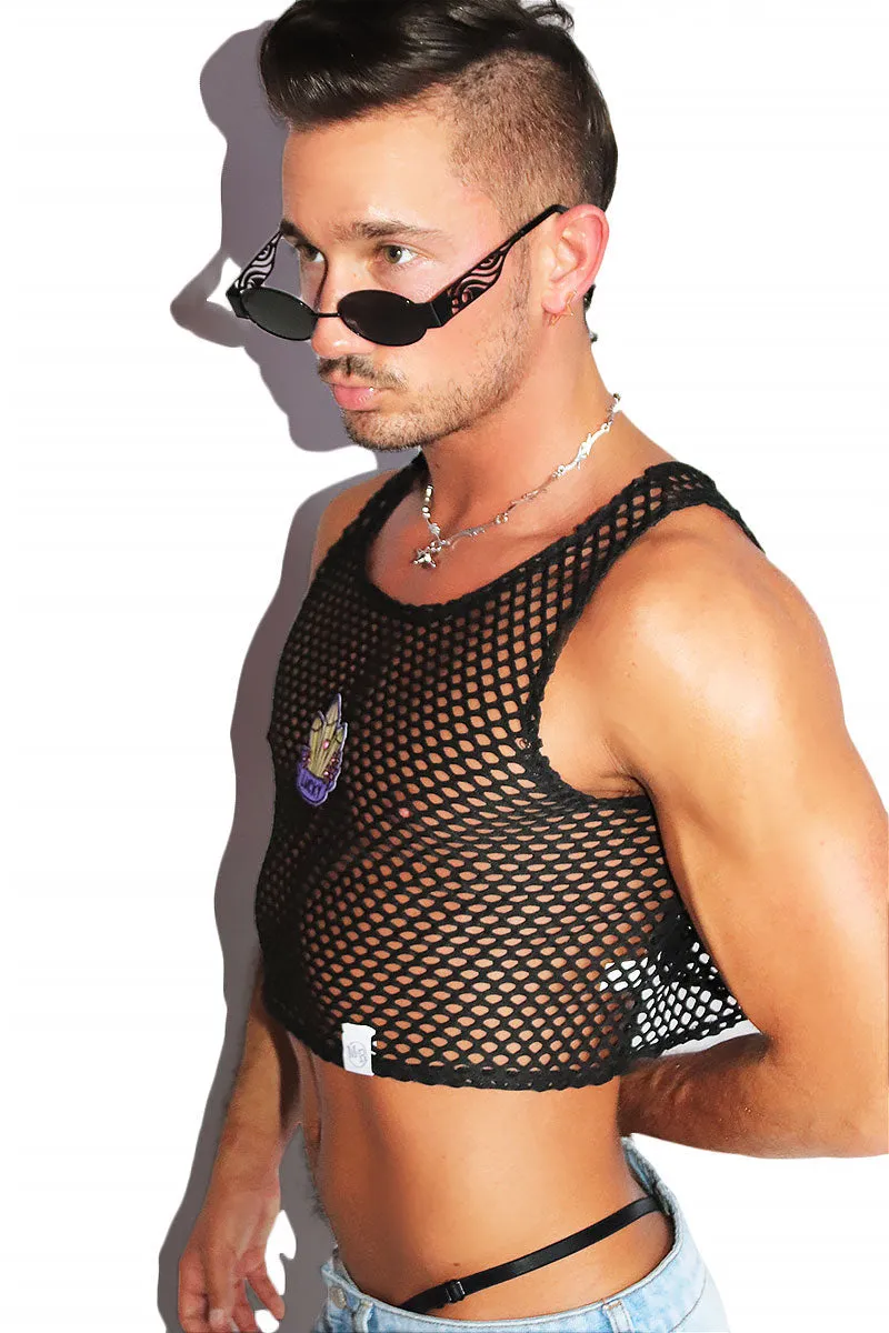 Luck Manifestation Mesh Crop Racerback Tank-  Black
