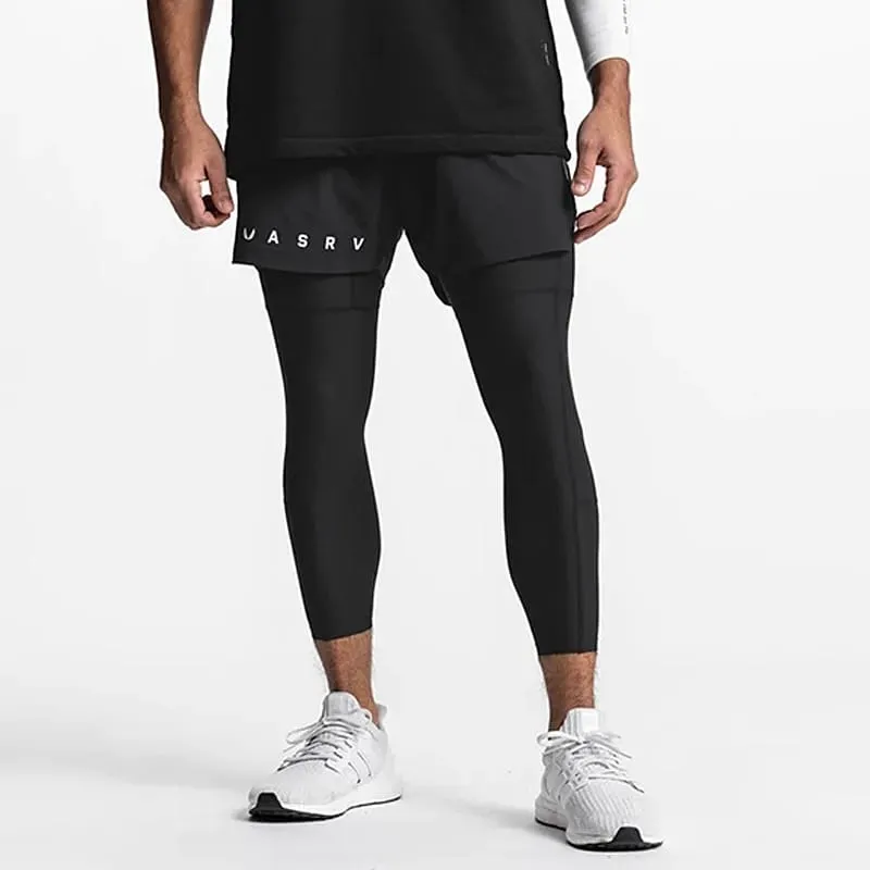 Men's Gym Running Compression Double Deck Leggings 3XL S4902960