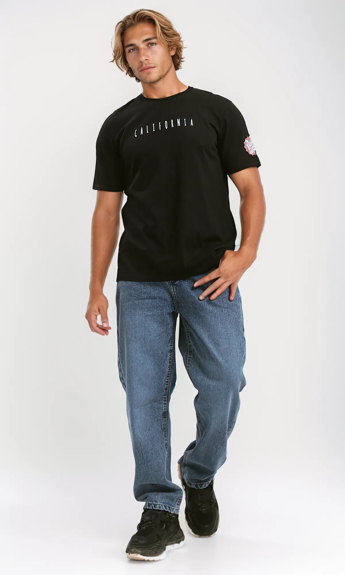 O182439 Slip On Short Sleeves Black Cotton Tee