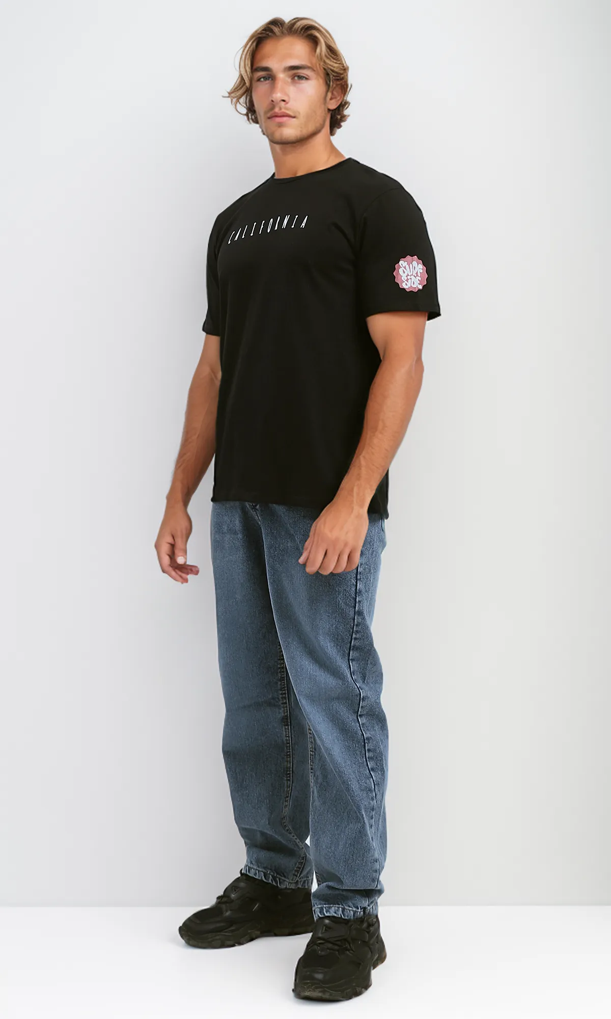O182439 Slip On Short Sleeves Black Cotton Tee