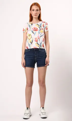 O182826 Colorful Flowers Shorts Sleeves Summer Tee - Multicolour O182826 Colorful Flowers Shorts Sleeves Summer Tee - Multicolour