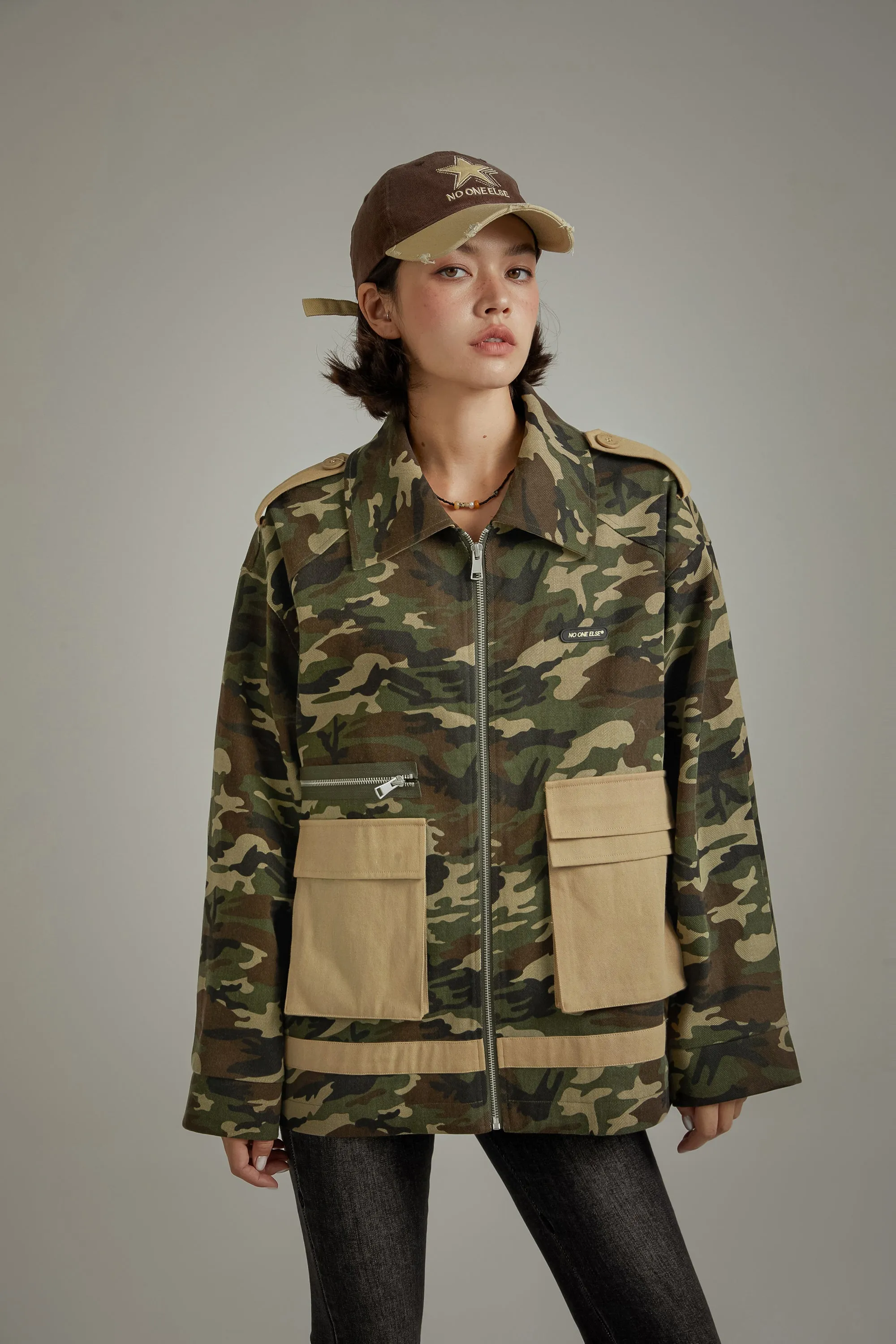 Pocket Camouflage Zip-Up Jacket