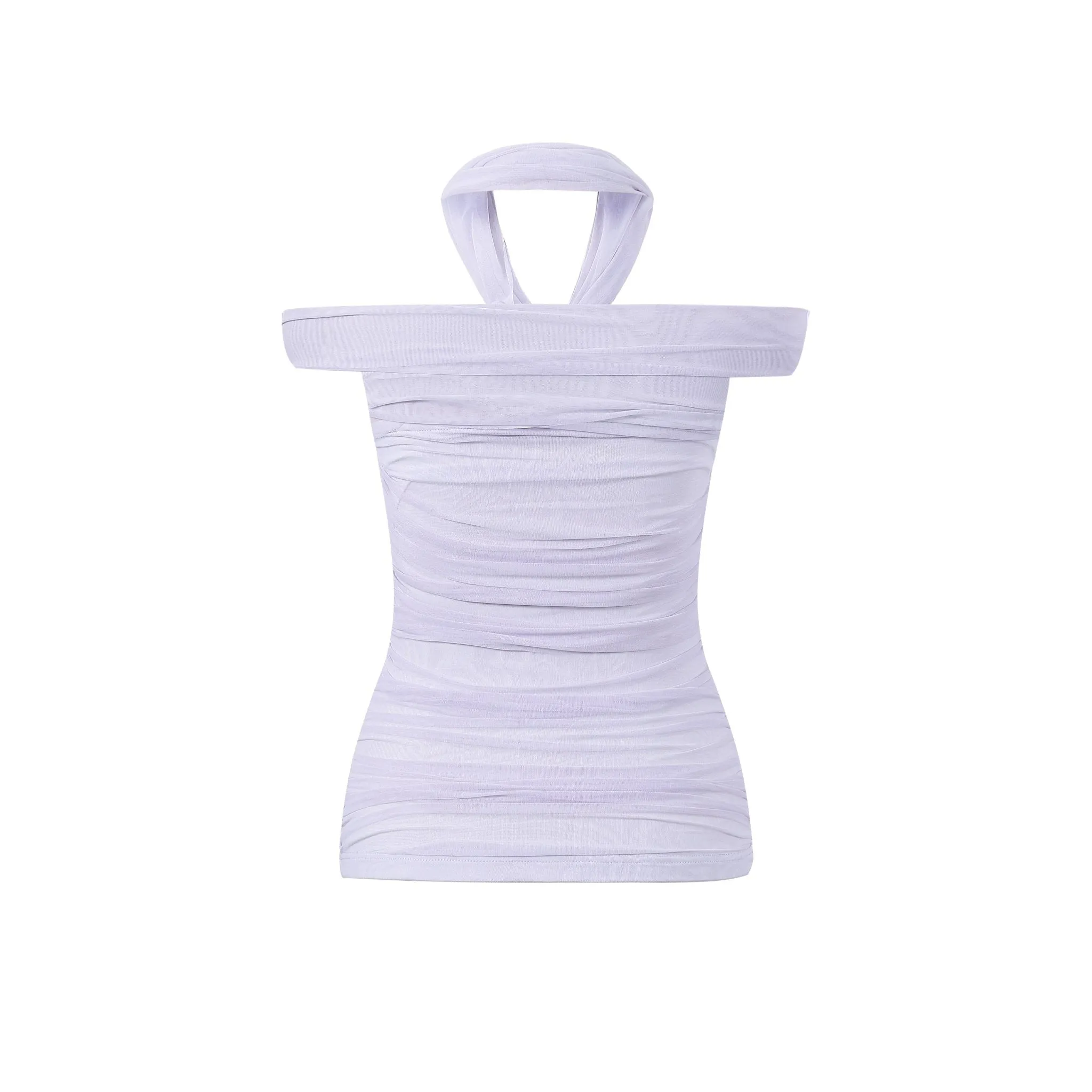 Purple Mesh Removable Neckline One-Shoulder Top