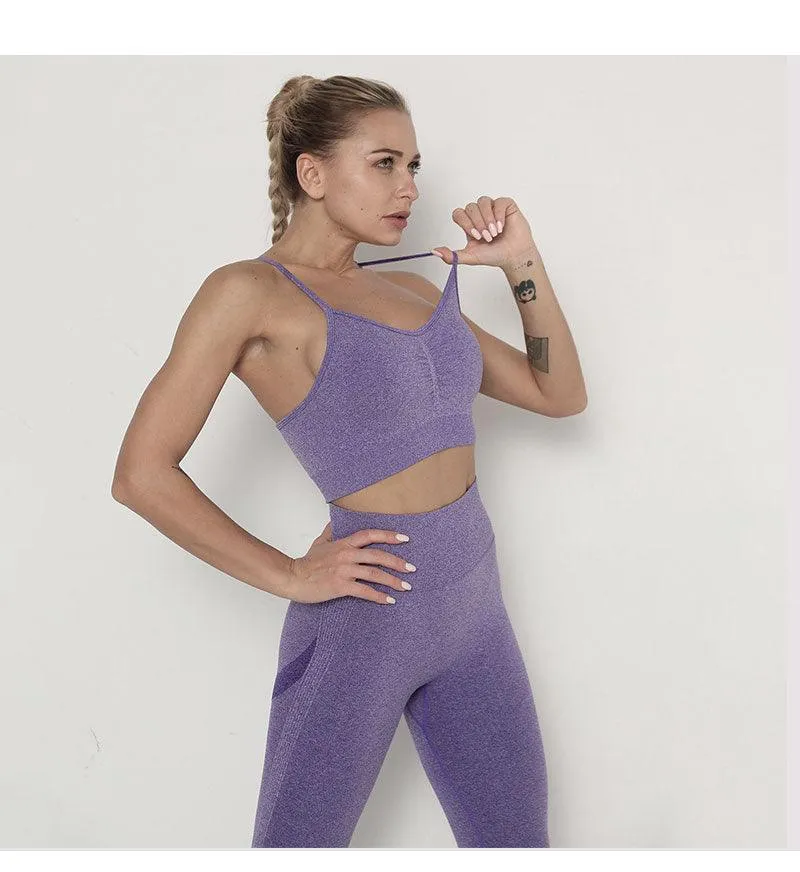 Seamless  Women Long Sleeve Crop Top High Waist Leggings  Bra Yoga Sets