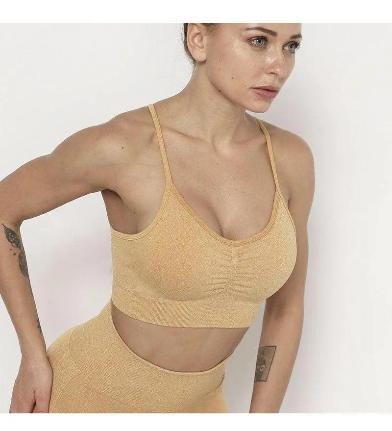 Seamless  Women Long Sleeve Crop Top High Waist Leggings  Bra Yoga Sets