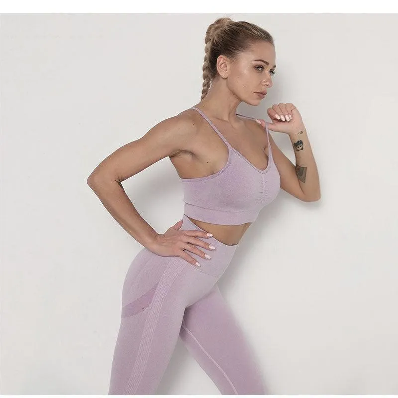 Seamless  Women Long Sleeve Crop Top High Waist Leggings  Bra Yoga Sets