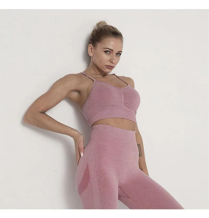 Seamless  Women Long Sleeve Crop Top High Waist Leggings  Bra Yoga Sets