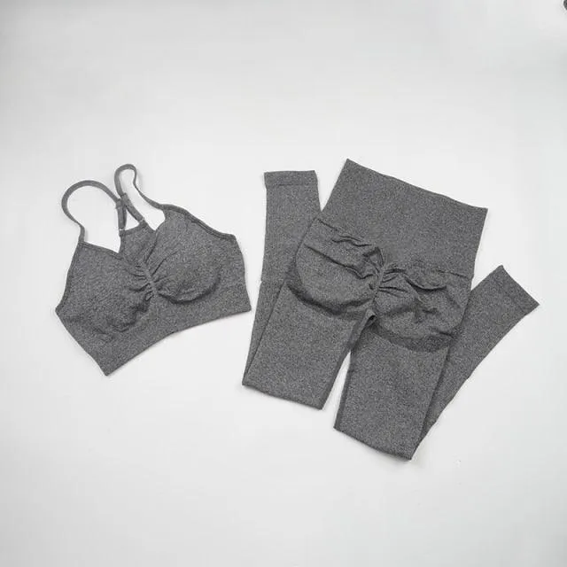 Seamless  Women Long Sleeve Crop Top High Waist Leggings  Bra Yoga Sets