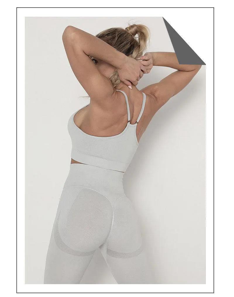 Seamless  Women Long Sleeve Crop Top High Waist Leggings  Bra Yoga Sets