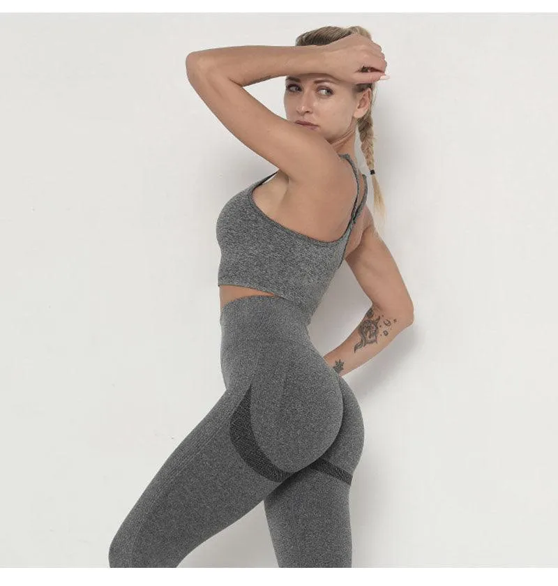 Seamless  Women Long Sleeve Crop Top High Waist Leggings  Bra Yoga Sets